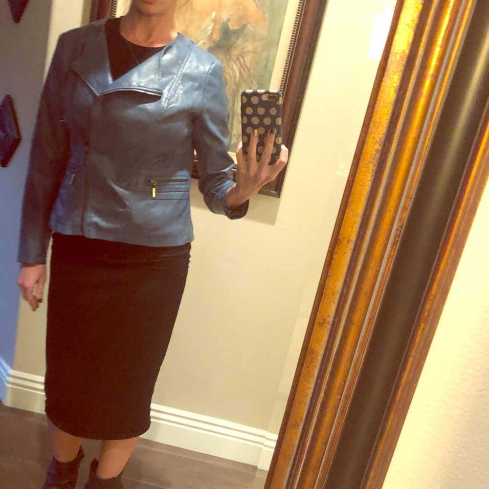 Alfani Blue Leather Jacket. NWOT